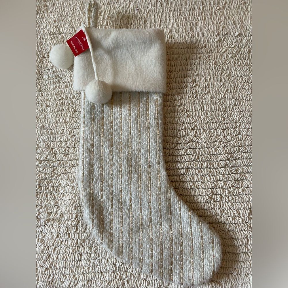 Wondershop Festive Cream and Gold Tinsel Woven Striped Stocking